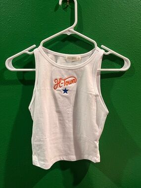 **CUSTOM** Basic White Crop Tank with Orange "H-Town" Embroidery